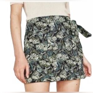 Zara Green/Black Patterned Wrap Mini Skirt